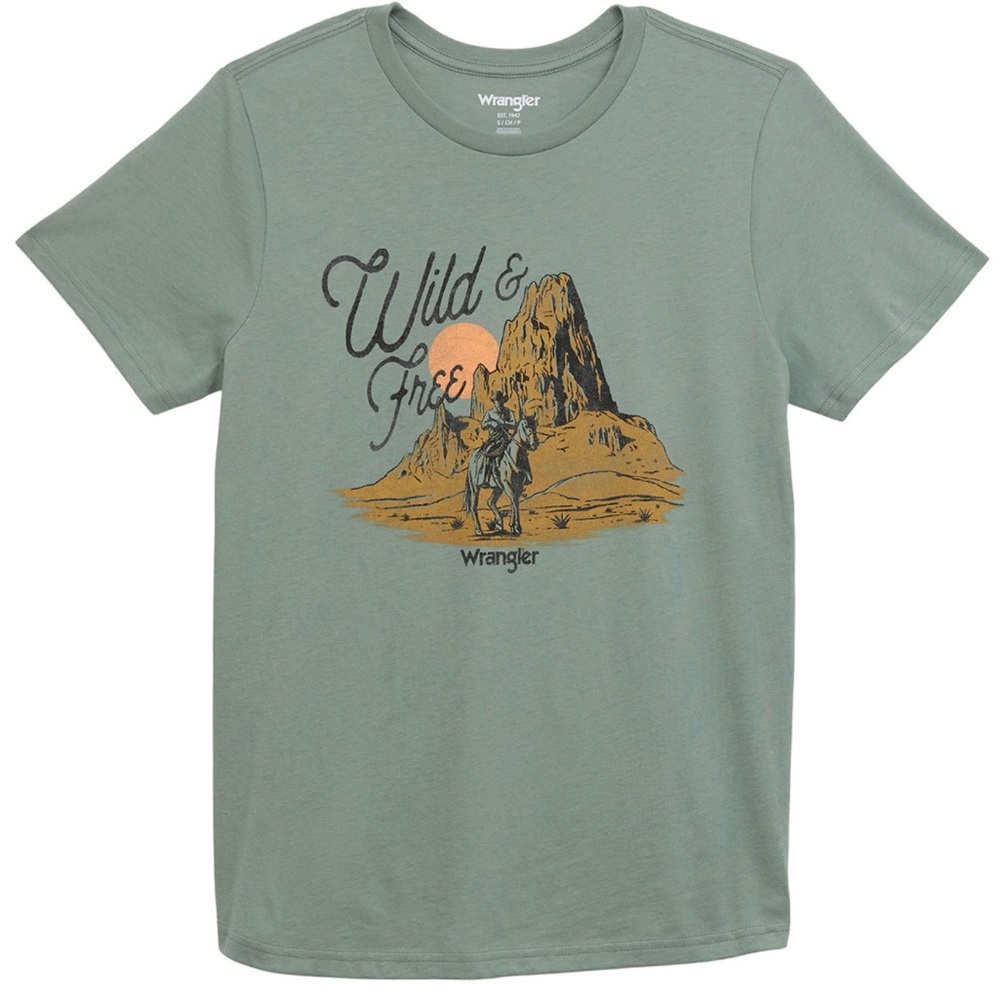 Wrangler Retro Women's Short Sleeve "Wild & Free" Print Tee Shirt - Light Green